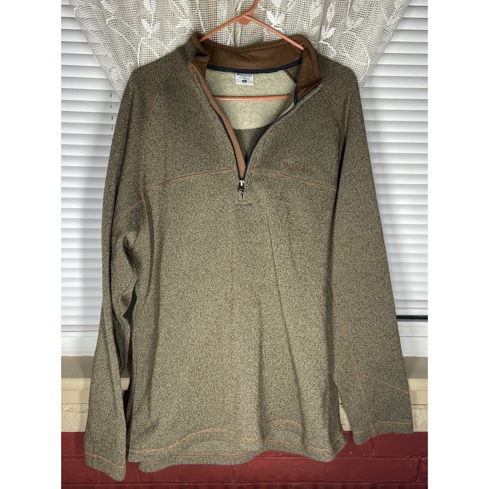 Columbia Men's XL Quarter Zip Brown Pullover Sweater Outdoor Hiking Used Fall A+